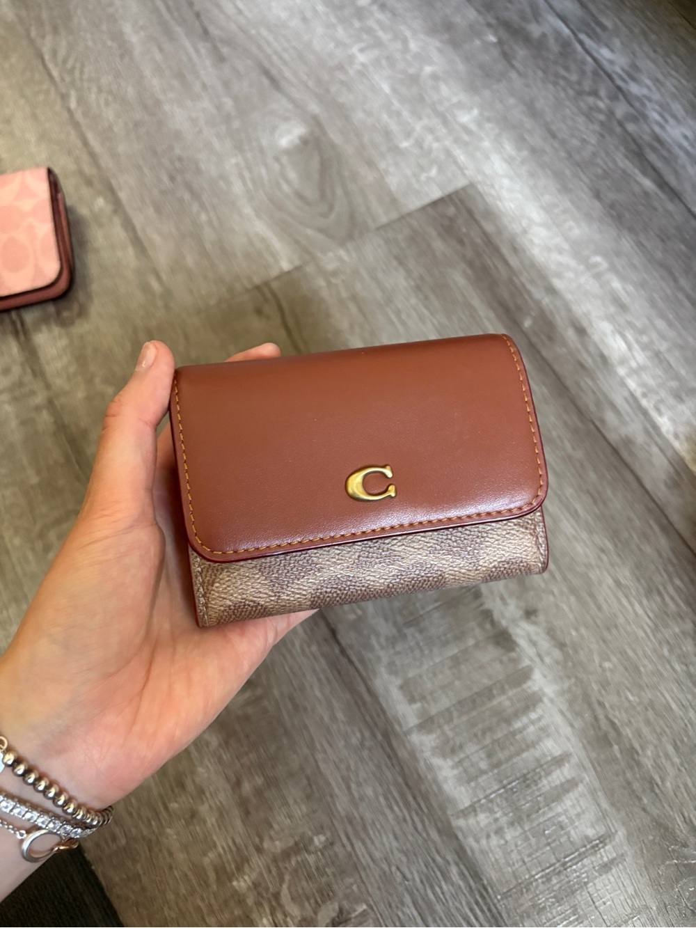 Coach Small Trifold Wallet signature canvas leather